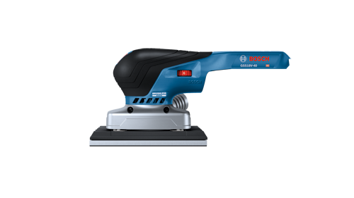 Bosch GSS18V-40 sander with "BRUSHLESS MOTOR" text.