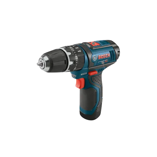 Bosch drill with "TWO-SPEED TRANSMISSION", "COMPACT HEAD LENGTH", "LED LIGHT", and "20 CLUTCH SETTINGS".