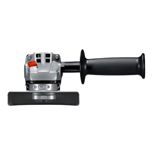 Bosch silver and black angle grinder.