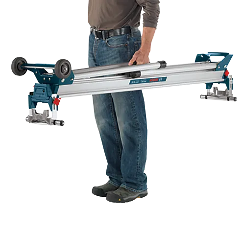 Person holding a Bosch tool with wheels and blue and red accents.