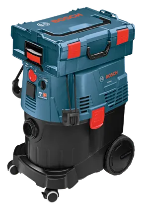 BOSCH VAC090A vacuum cleaner, with "Automatic Filter Cleaning" and "Non-Marking" wheels.