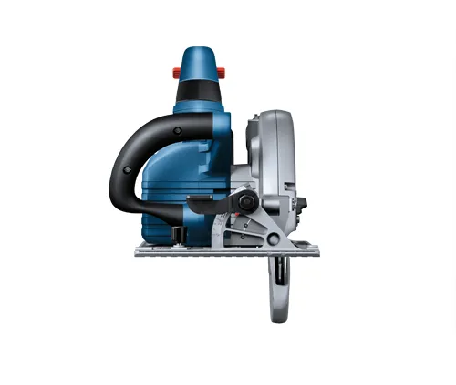 Bosch circular saw with blue and black housing and silver blade.