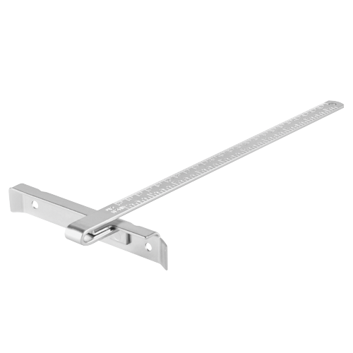 Silver-colored metal T-square with a ruler scale.