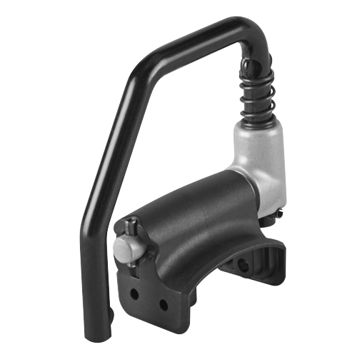 Black metal device with a handle and a spring.