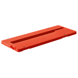 Orange rectangular object with recessed area and four screws.