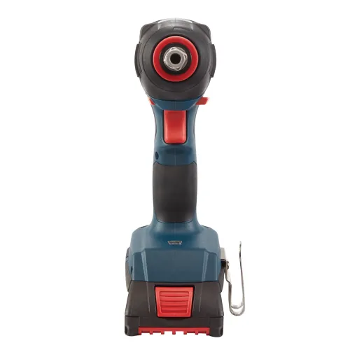 Bosch impact driver, teal and black with red accents, silver clip.