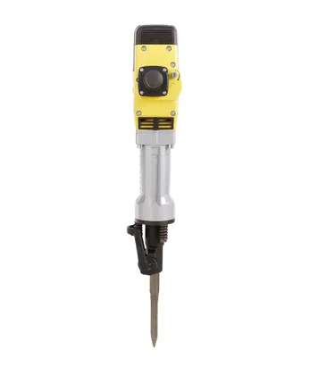 Bosch yellow and gray jackhammer with a pointed tip.
