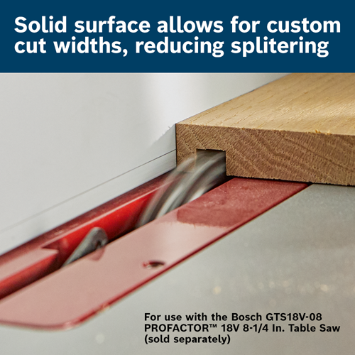 Bosch GTS18V-08 PROFACTOR 18V 8-1/4 In. Table Saw cutting wood, reducing splintering.