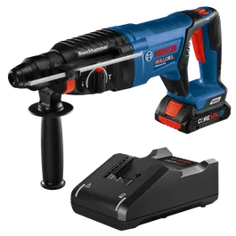 Bosch BULLDOG GBH18V-26D rotary hammer drill and charger.