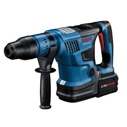Bosch GBH18V-36C cordless rotary hammer, Turbo Brushless, with CORE18V 12Ah battery.