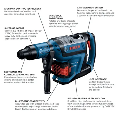 Bosch GBH18V-45CK24 SDS-manx rotary hammer feature walkaround.