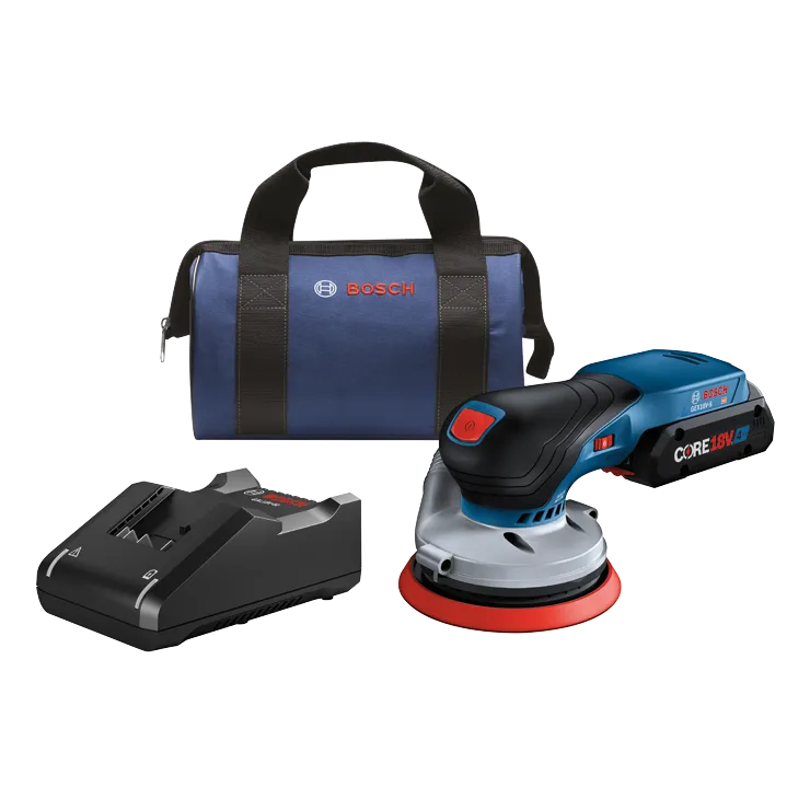 Bosch cordless sander kit with sander, bag and charger.
