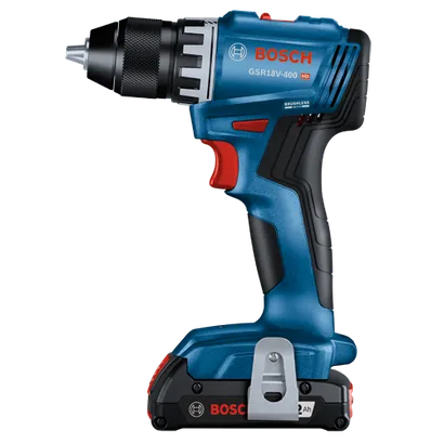 Bosch GSR18V-400 HD brushless motor drill with 2Ah battery.