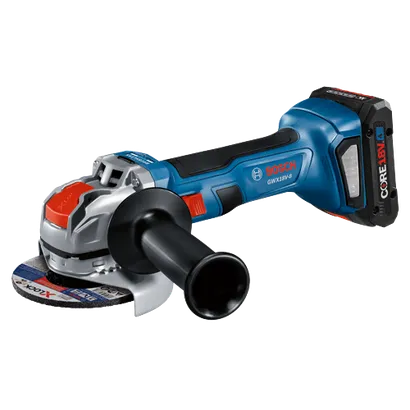Bosch GWX18V-8 grinder, with CORE18V 4Ah battery.