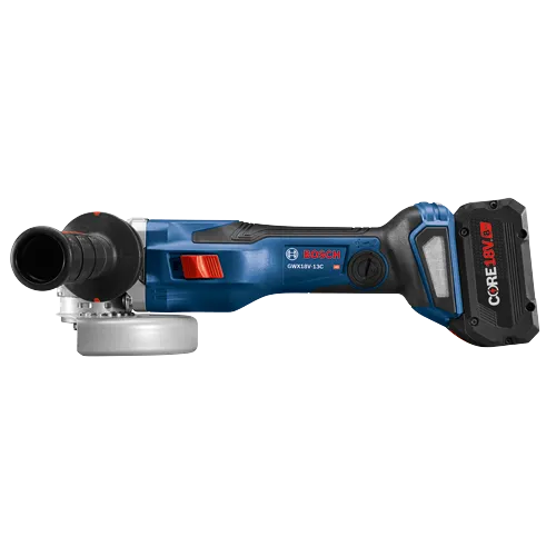 Bosch GWX18V-13C HD angle grinder with CORE18V 8Ah battery.