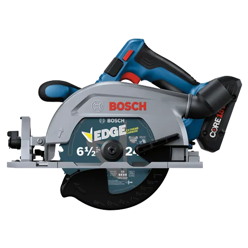 Bosch EDGE 6 1/2" circular saw, with Extreme Carbide blade and Max RPM 6,000.