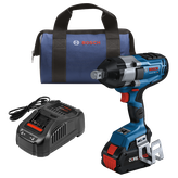 Bosch GDS18V-770C HD impact wrench, charger and bag. The impact wrench has the word "BITURBO BRUSHLESS" printed on it.