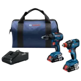 Bosch drill/driver kit, GSB18V-490, GDX18V-1800 HD, CORE1, with bag and charger.
