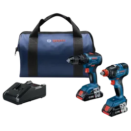 Bosch drill/driver kit, GSB18V-490, GDX18V-1800 HD, CORE1, with bag and charger.