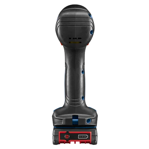 Bosch black and blue power tool with battery and 'On' button.