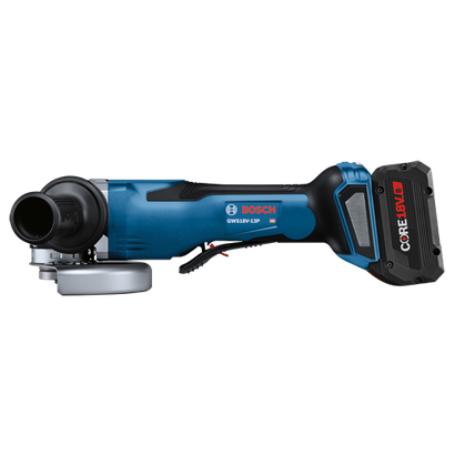 Bosch GWS18V-13P angle grinder, CORE18V 8Ah battery.