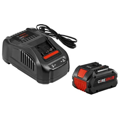 Bosch AMP Share Fast charger and CORE18V 8Ah battery.
