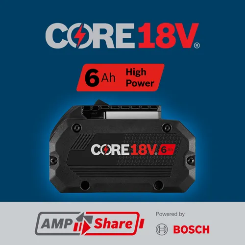CORE18V 6 Ah High Power battery, "Powered by BOSCH"