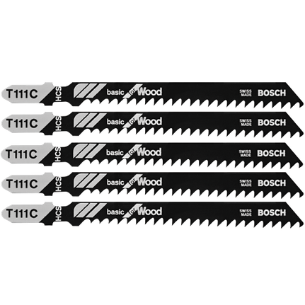 5 pc. 4 In. 8 TPI Basic for Wood T-Shank Jig Saw Blades