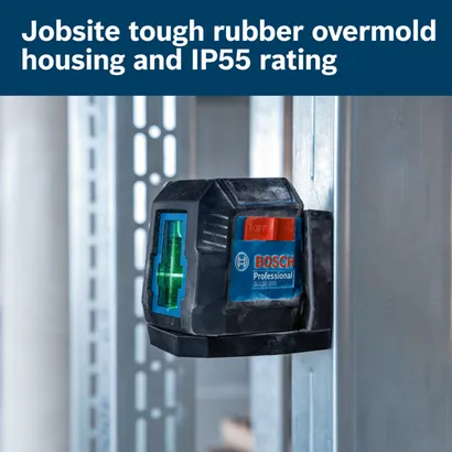 Bosch Professional GLL 50-20 G, Jobsite tough rubber overmold housing and IP55 rating.