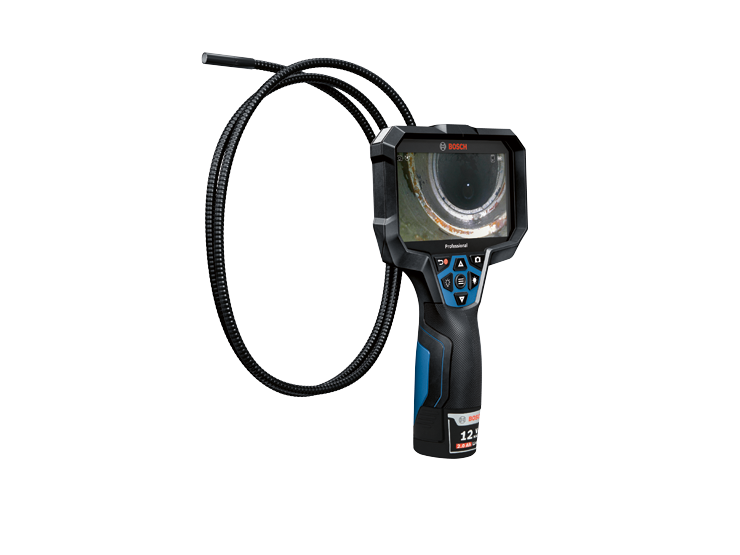 Bosch inspection camera, "Professional", with flexible tube, displaying a view inside a pipe.