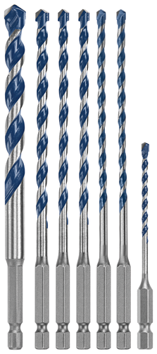 Bosch drill bits with blue accents and hexagonal bases.