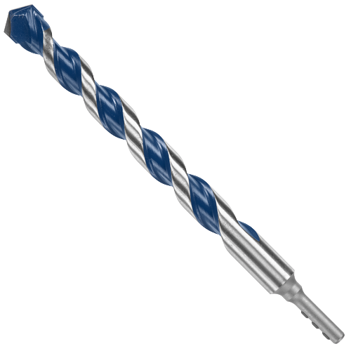 Bosch drill bit with a blue and silver twisted design.