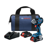 Bosch GDS18V-230C impact wrench, CORE18V 4.0Ah battery, charger, and a blue carry bag.