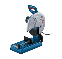Bosch metal cut-off saw with a blue handle, and a silver guard with "BOSCH" in red.