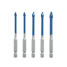 Five drill bits with blue and silver shafts, with text "ø3/16 12", "ø1/4 12", and "ø5/16 12".