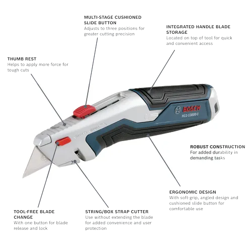 Bosch H11-13000-1 retractable utility knife on a walkaround view.