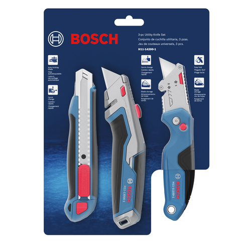 Bosch H11-14200-1 utility knife kit on a packaging.