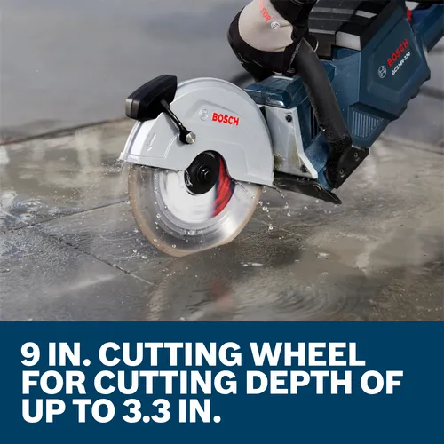 Bosch GCS18V-230, 9 IN. cutting wheel, for cutting depth of up to 3.3 IN.