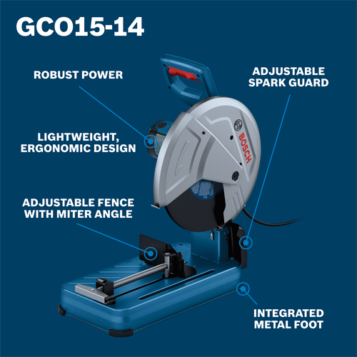 Bosch GCO15-14 cut-off saw features walkaround.
