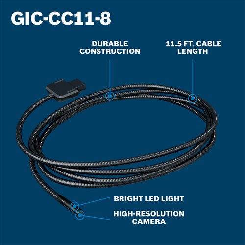 GIC-CC11-8, with 11.5 FT. cable length, Durable Construction, Bright LED Light, and High-Resolution Camera.