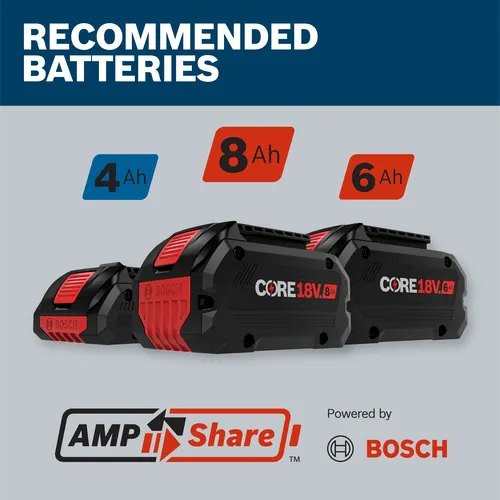 Bosch power tool battery image showcasing compatible Ah Bosch battery models with the tool.