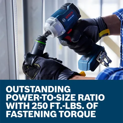 Bosch GDS18V-350 impact wrench with 250 FT.-LBS. of fastening torque.