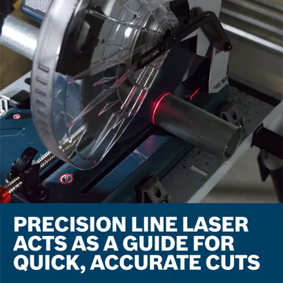 PRECISION LINE LASER ACTS AS A GUIDE FOR QUICK, ACCURATE CUTS