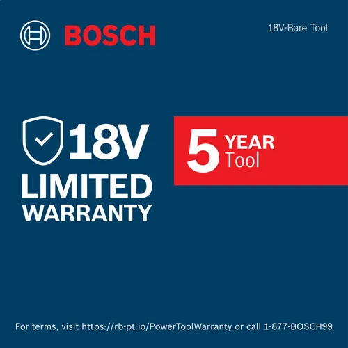 Bosch 18V-Bare Tool with 5 YEAR LIMITED WARRANTY; visit https://rb-pt.io/PowerToolWarranty or call 1-877-BOSCH99.