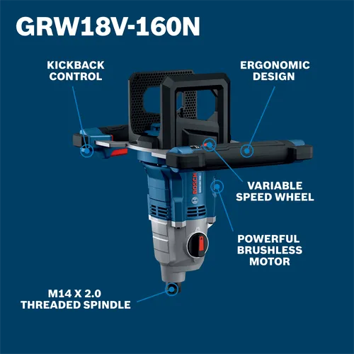 Bosch GRW18V-160N with Kickback Control, Ergonomic Design, Variable Speed Wheel, Powerful Brushless Motor, and M14 X 2.0 Threaded Spindle.