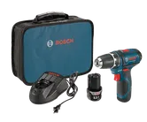 Bosch drill, charger BC330 4V-12V MAX, battery 12 V Li-Ion, and a carrying case.