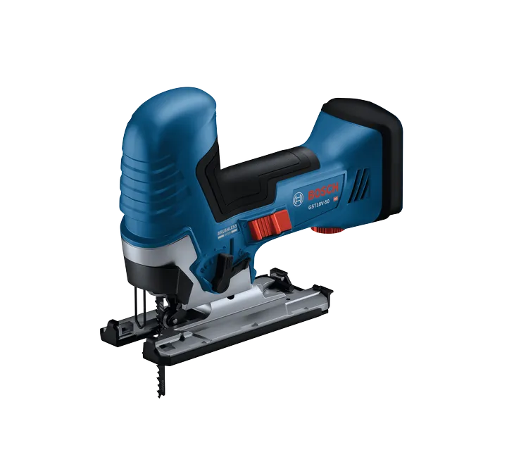 Bosch GST18V-50 HD cordless jigsaw, with "BRUSHLESS MOTOR" text.
