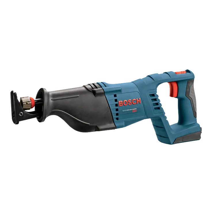 Bosch reciprocating saw with 'LITHIUM-ION' text.