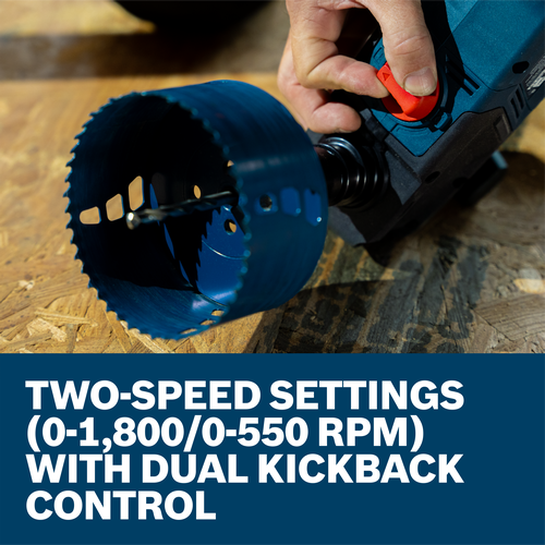 A worker adjusting the speed setting dial on the Bosch GRD18V-127HX 18V High Torque Right Angle Drill.