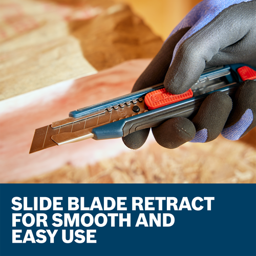 The worker handling the retractable blade of the Bosch 18mm Snap-Off Utility Knife H11-12100-1.